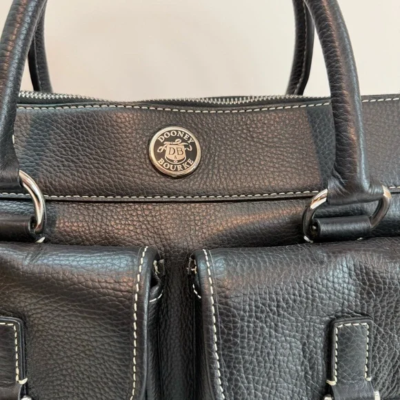 DOONEY & BOURKE Black Leather Double Pocket Tote Women's Satchel Shoulder Bag - Picture 4 of 11